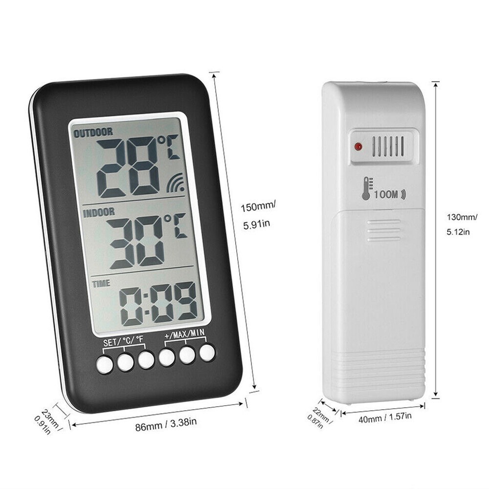 Indoor/Outdoor Digital Thermometer Clock Temperature Wireless Transmitter ℃/℉ US