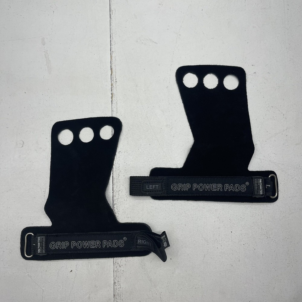 Grip Power Pads For Weight Lifting With Adjustable Hook & Loop Strap Black Large