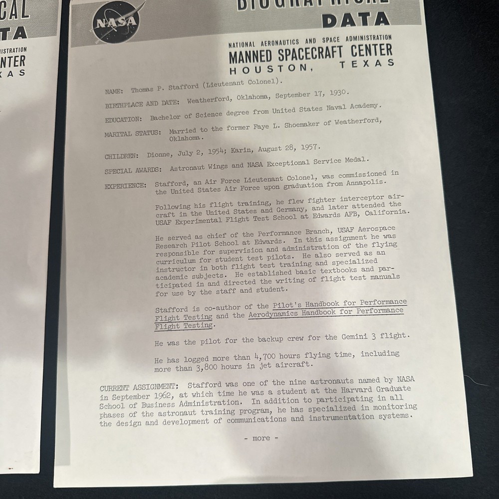 Gemini wasp astronaut’s biographical data Photos biography 1966 Nasa