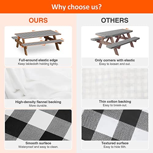 8ft Picnic Table and Bench Cover, Camping Essentials 96" Black-white Checkered