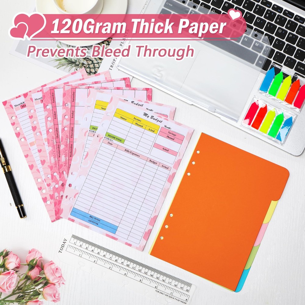 Toplive 7 Pack A5 Planner Inserts Monthly Weekly Refills 7 Pack, Pink