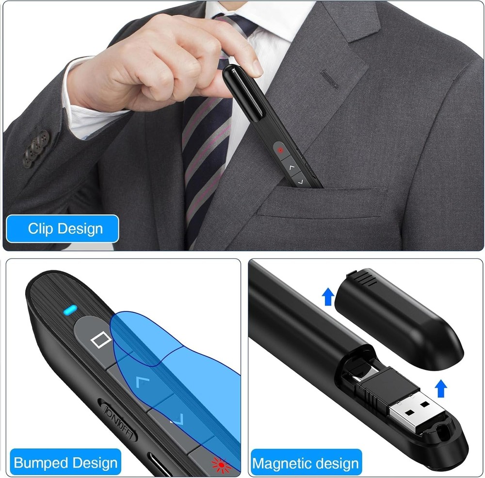 USB C Rechargeable Presentation Remote with Red Light,Wireless Preseter PPT S...