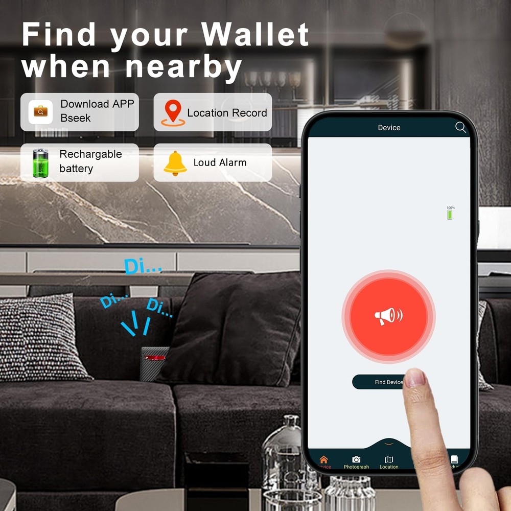 Mens Wallet Tracker Work for Android & iOS Device, Smart Wallet for Men With ...