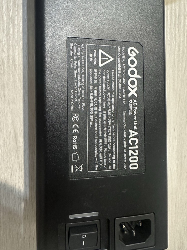 Godox AC1200 AC Power Unit Black Power Switch for Studio Lighting Read descripto