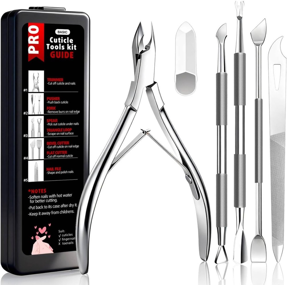 Cuticle Trimmer Set with Pusher, Cutter, Scraper, Nipper, Clipper