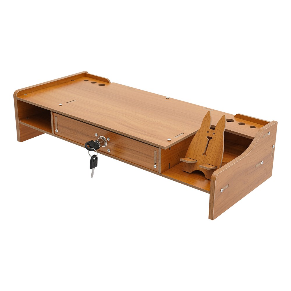 Monitor Stand Riser, Computer Laptop Riser Shelf with Lockable Organizer Drawers