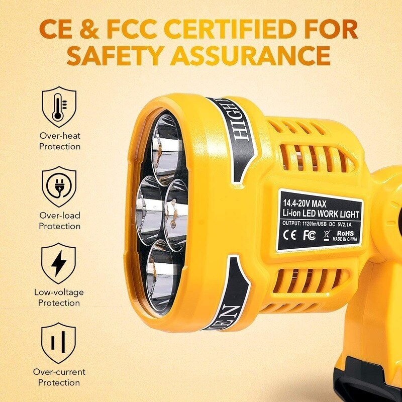 LED Work Lamp Flashlight For Dewalt DCB140 DCB20 Li-ion Battery USB Tools Light