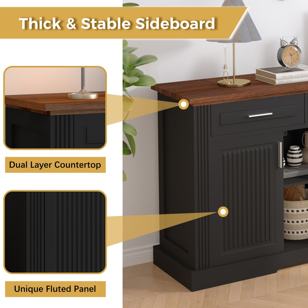 Modern Fluted Sideboard Buffet w/4 Doors & 3 Drawers for Kitchen Dining