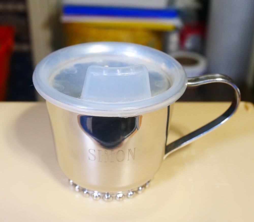 Silverplated Child's Cup Monogrammed Simon with Sippy Lid