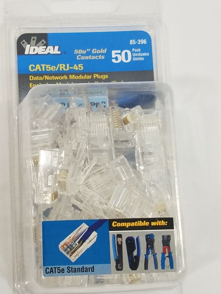 Ideal CAT5e RJ-45 Modular Plugs 50-Pack Gold Contacts For Data/Network