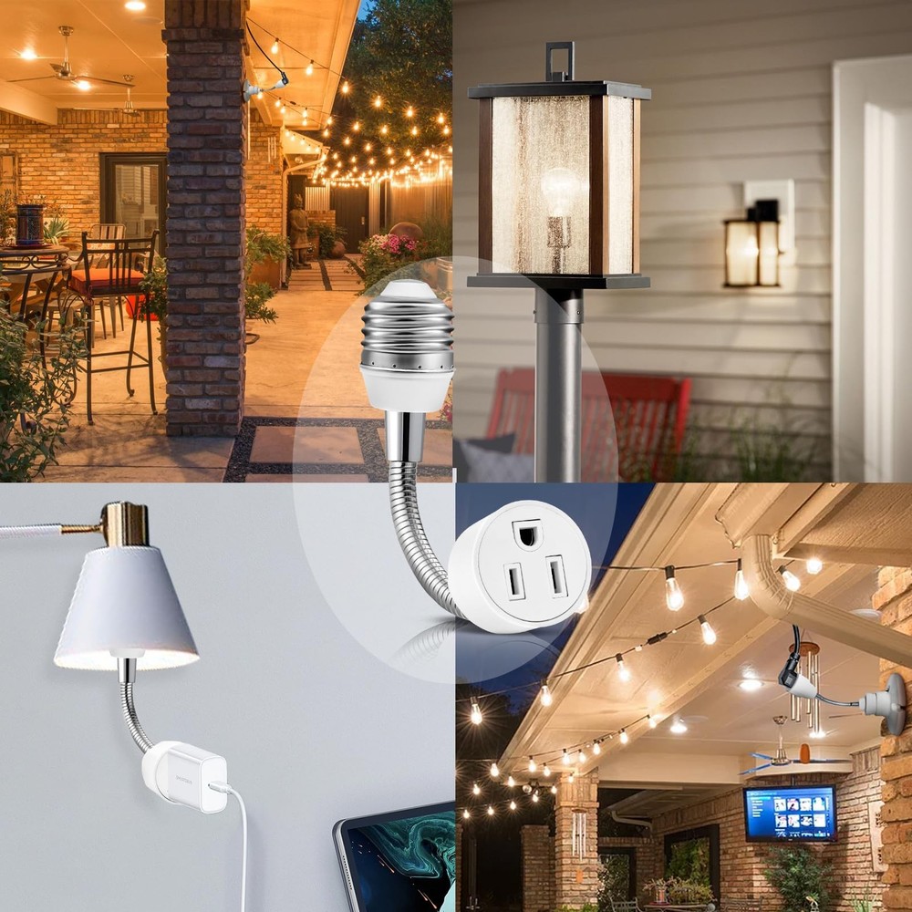 3 Prong Outlet Light Socket Adapter,Light Bulb to Outlet Socket Adapter with ...