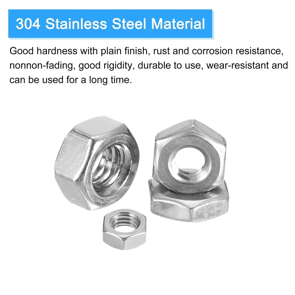 Hex Nuts (1/2"-13) 20Pcs 304 Steel Coarse Thread Nut Silver