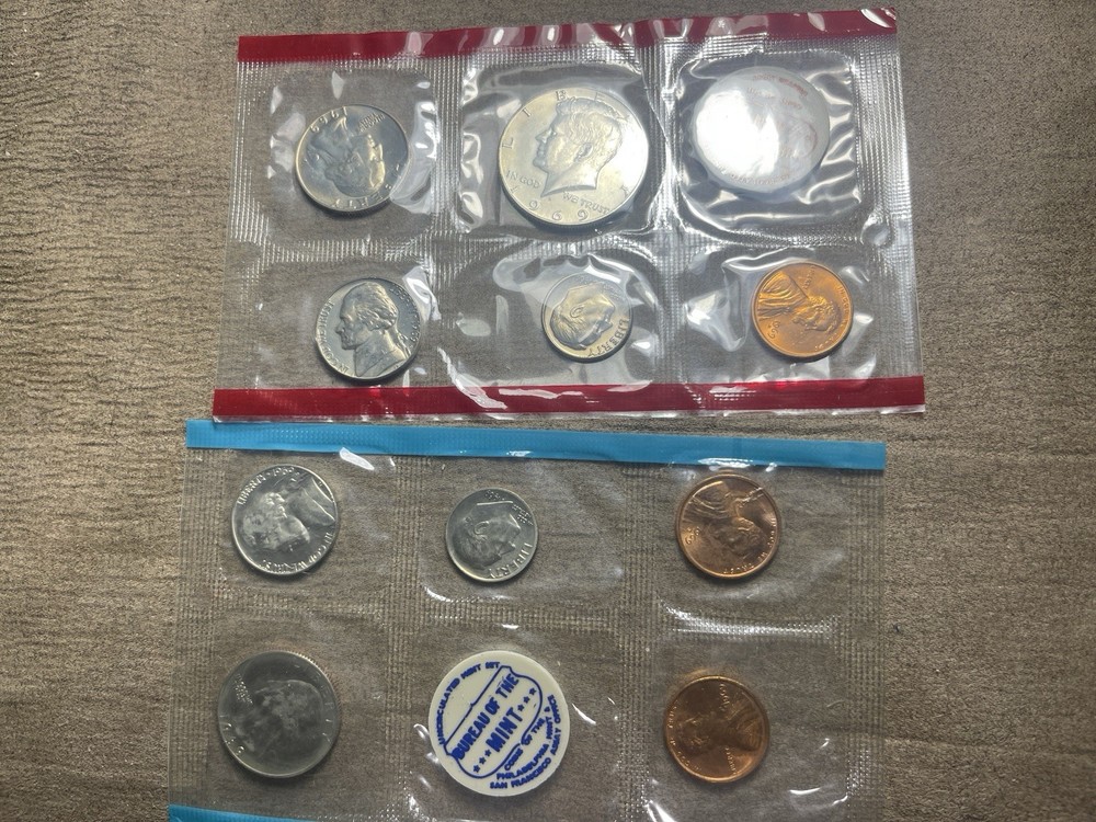 1969 US Mint Uncirculated Set 10 Coins Original Envelope