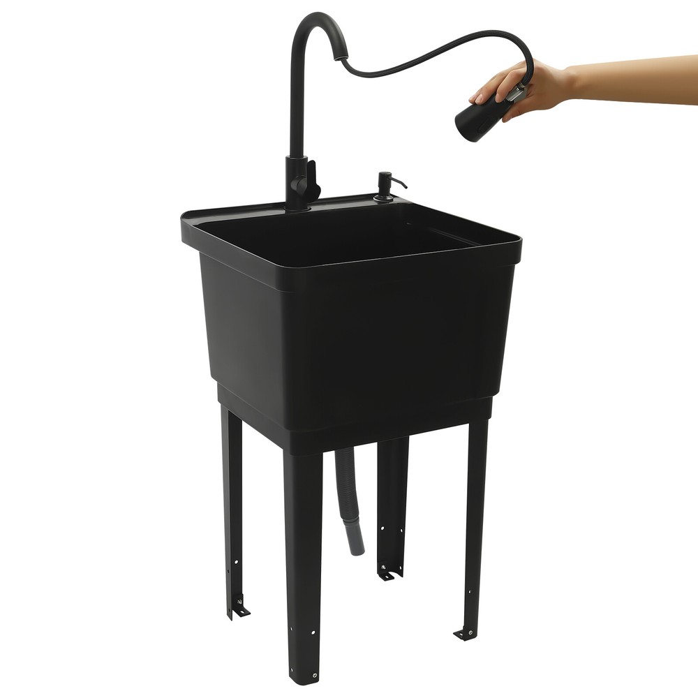 Durable Laundry Sink with Pull-Out Faucet and Spacious Design