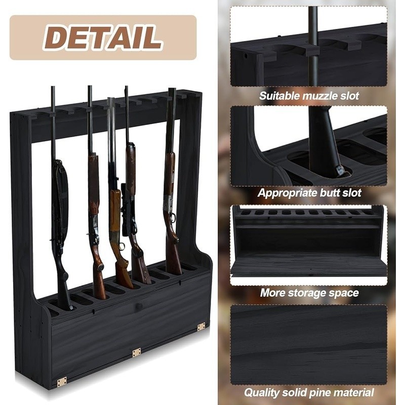 Solid Pine Gun Rack Display 10 Rifles W/ Storage Locker & Easy Assembly New