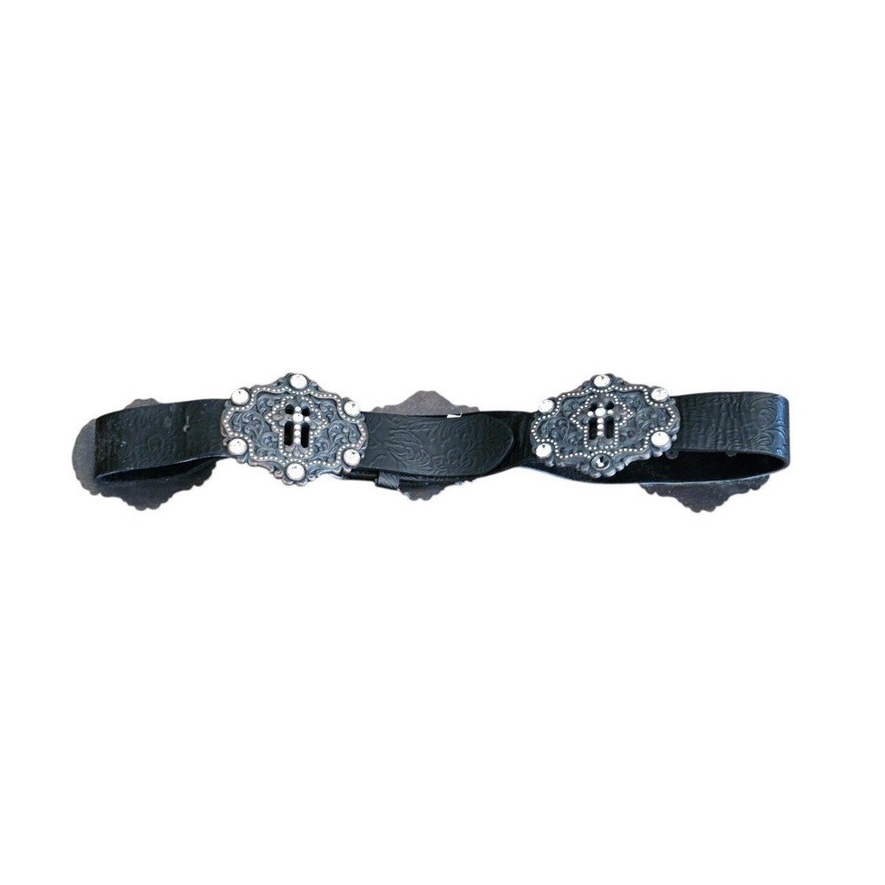 Shyanne Cross Concho Tooled Strap Belt Medium Black Leather