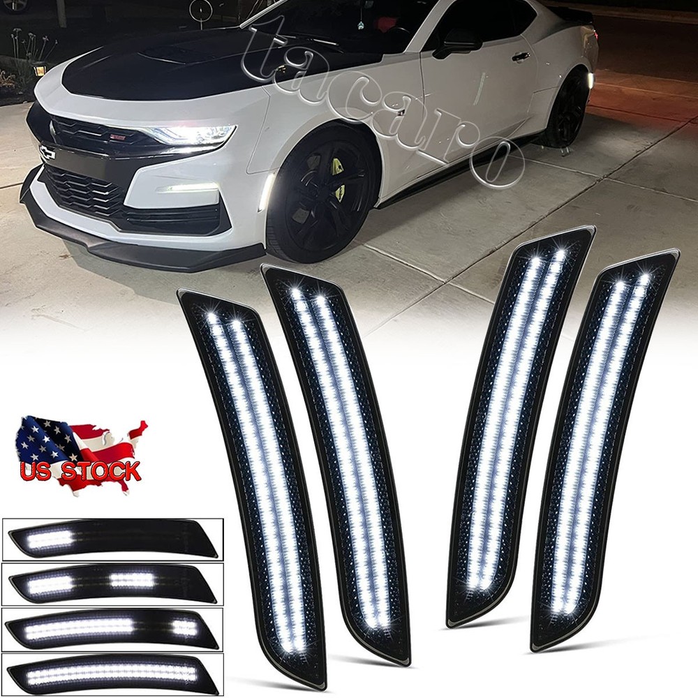 4X Dynamic White LED Side Marker Light Front Rear Set for Chevy Camaro 2016-2023
