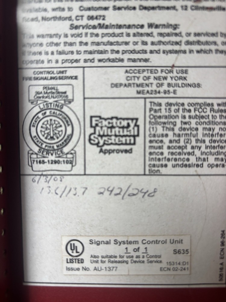 PEM 2001 Deluge Preaction Control Panel