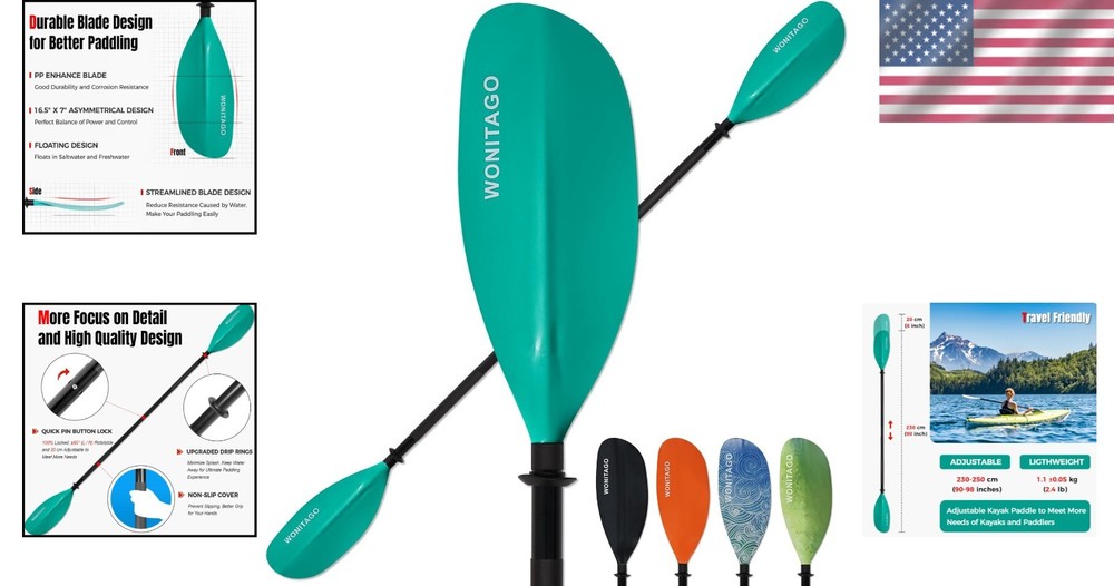 230-250 cm Kayak Paddle - Lightweight, Adjustable, Ideal for Beginners
