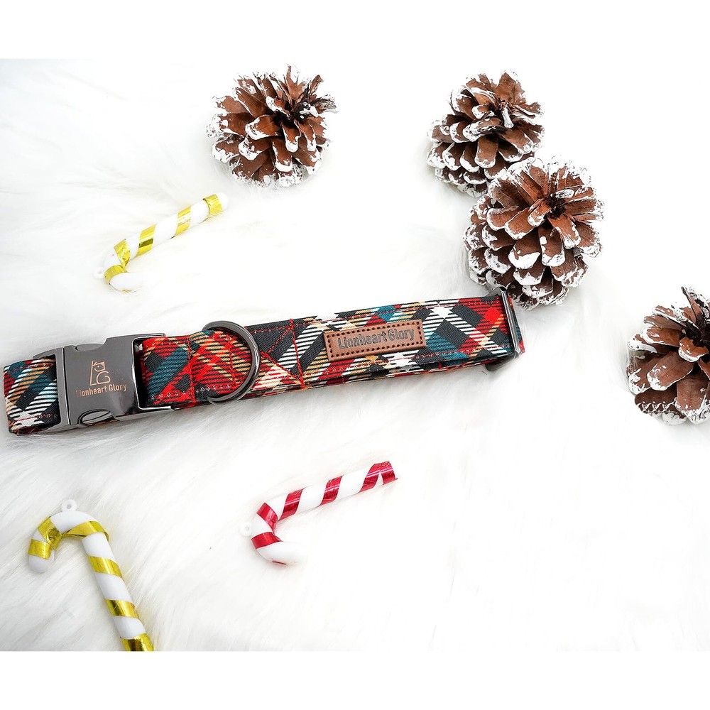 Plaid Dog Collar - Soft Durable Adjustable for Medium Dogs - Christmas Fall C...