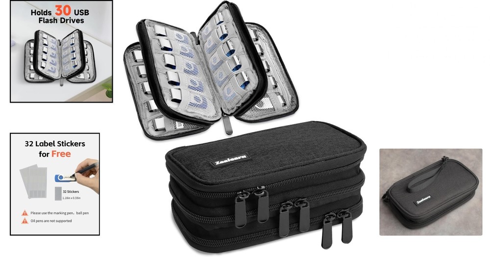 USB Flash Drive Case Organizer Holds 30 Pcs, Black