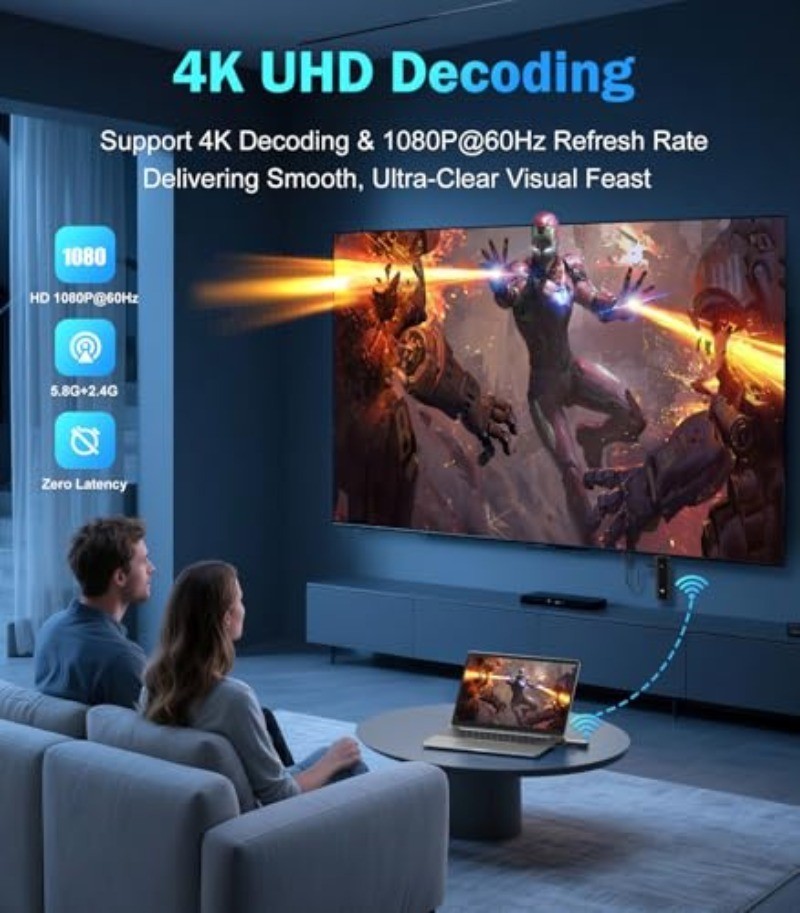 2026 Upgraded Wireless HDMI Transmitter and Receiver 328FT/100M, 4K Decode & 108