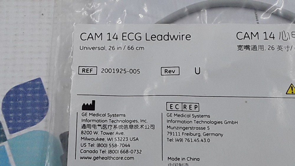GE CAM 14 ECG Lead wire REF 2001925-005