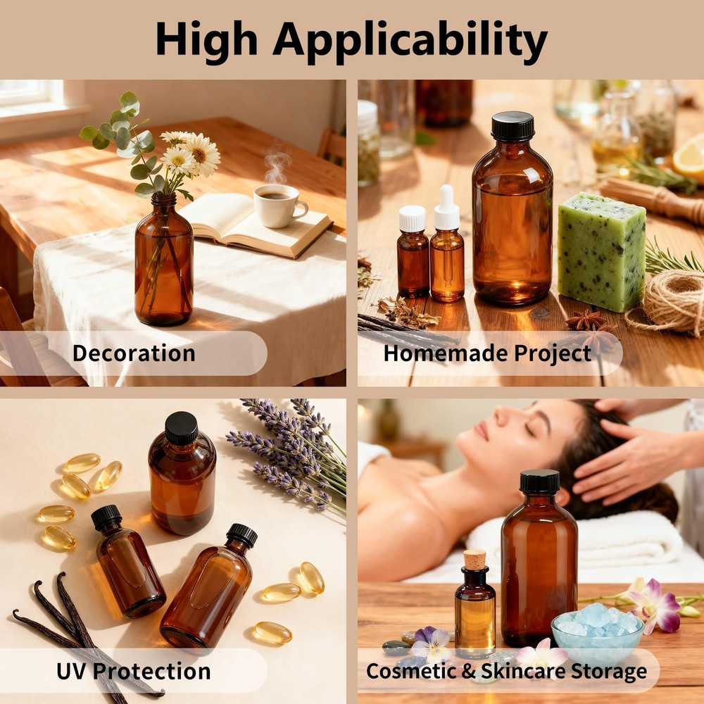 15 Pack 16 oz Amber Glass Boston Round Bottles with Phenolic Polycone Caps – ...