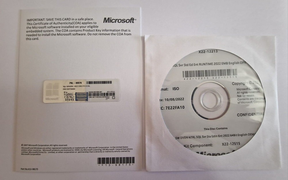 SQL Server 2022 Standard 48 Core License, unlimited User CALs PHYSICAL ITEM