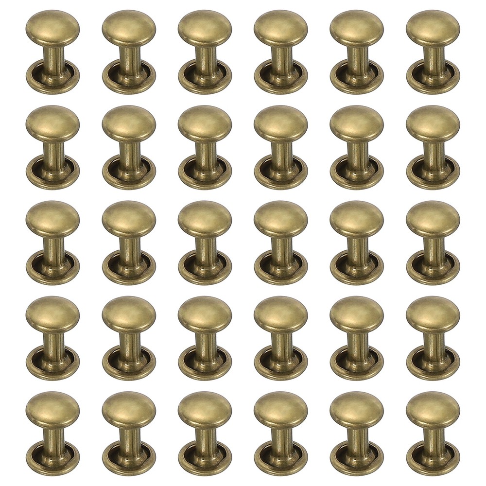30 Sets Double Cap Leather Rivets, 6x8mm Round Cap Metal Studs, Bronze