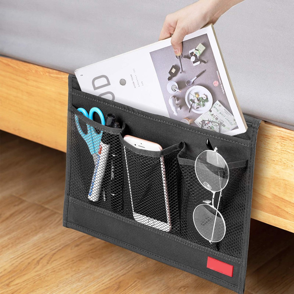 Bedside Pockets Organizer, Armchair Caddy for Remote, Black