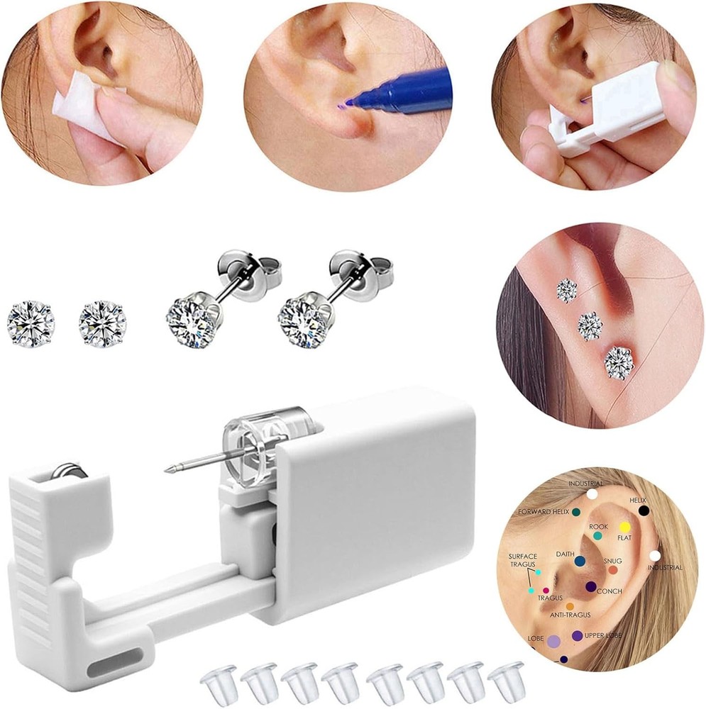 4 Pack Ear Piercing Gun Kit, Disposable with Silver 5mm
