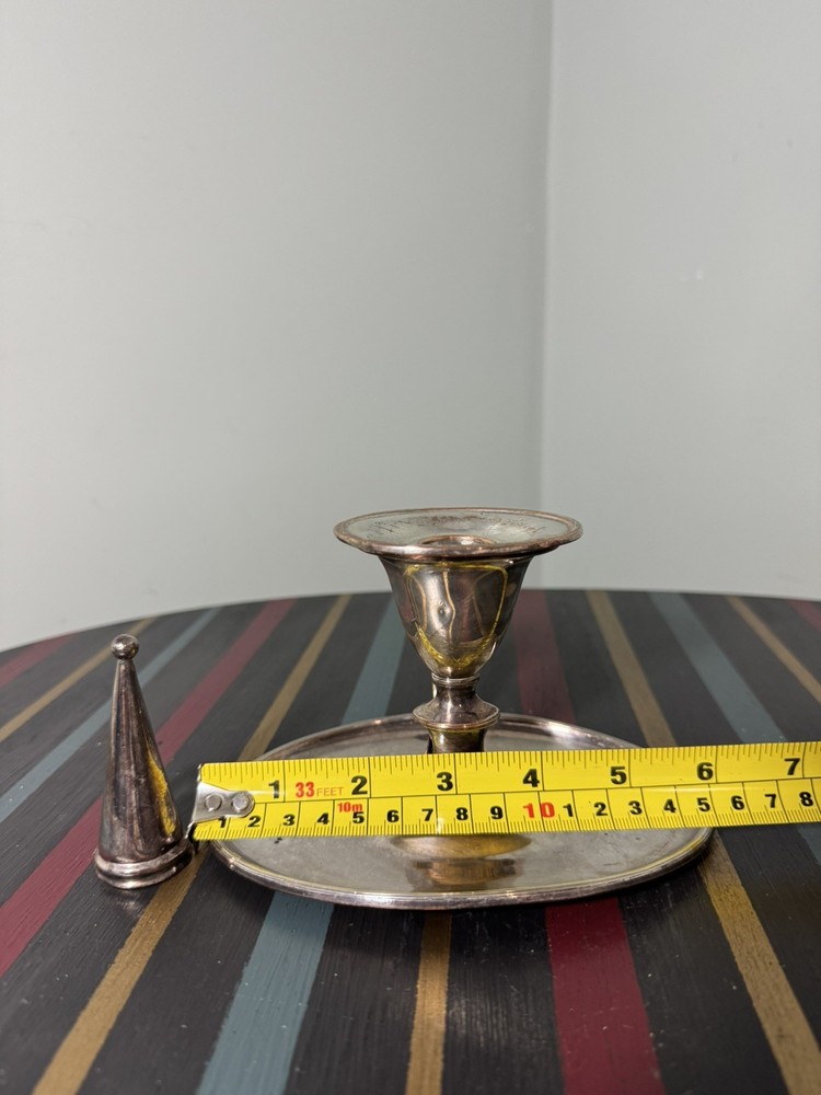 Antique Silver Plate Chamberstick Candlestick w/ Snuffer