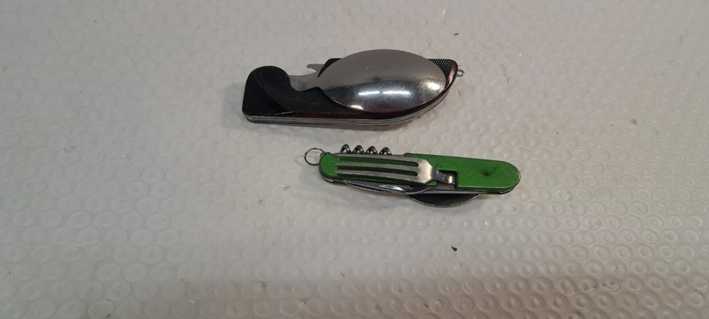 2x UNBRANDED MESS KIT MULTITOOL SPOON, KNIFE FORK BOTTLE OPENER