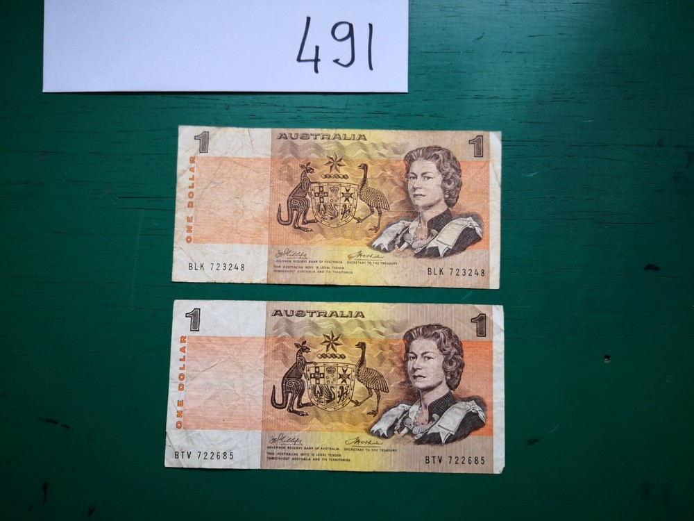 Australia $1 One Dollar Note x2 Banknotes #491