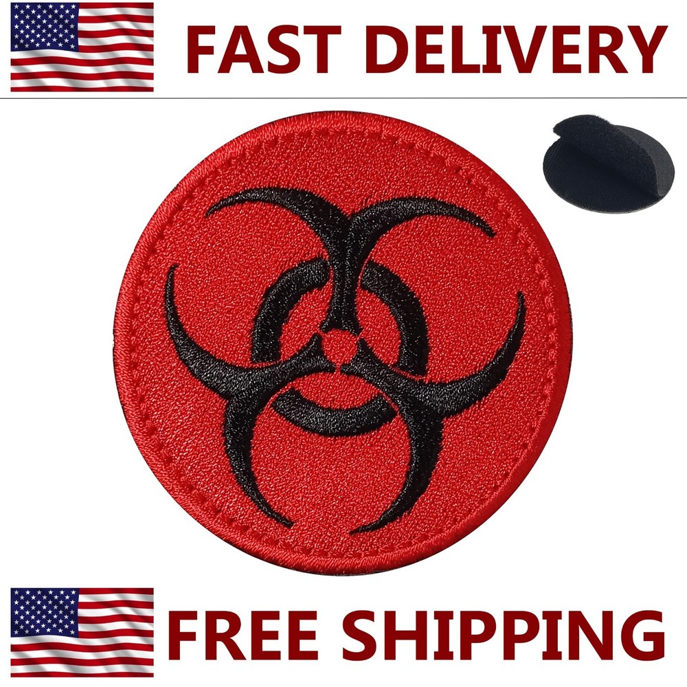 Biohazard Design Red - Embroidered Patch 2.5"  - Hook and Loop - Tactical Patch