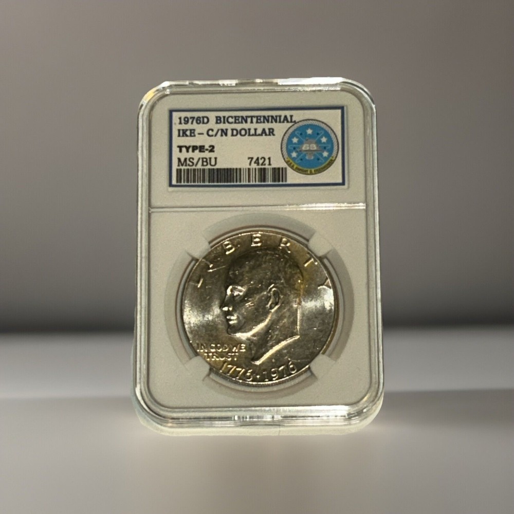 1976-D / IKE DOLLAR - USS EISENHOWER (COMMEMORATIVE KEEPSAKE SLAB) TYPE-2 BU/MS