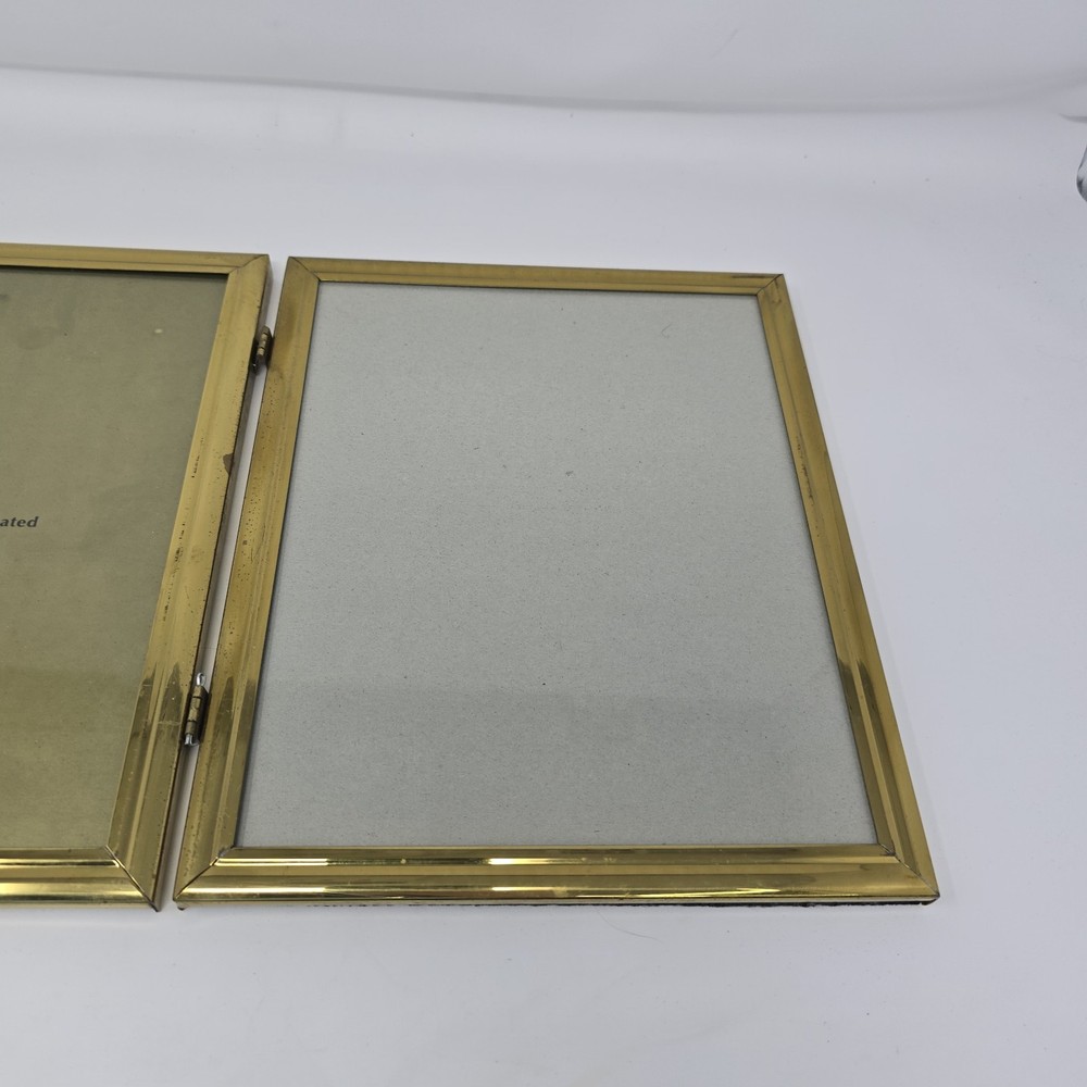 Solid brass lacquer coated polished double photo hinged frame 8x10" velvet back