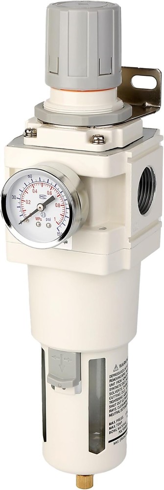1" NPT Compressed Air Filter Regulator Combo, 5 Micron Brass Filter