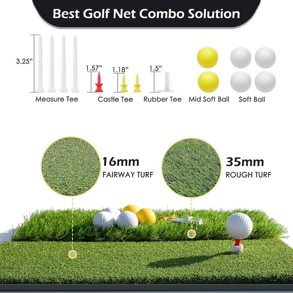 Bearwill Golf Net, 10x7ft Heavy Duty Golf Practice Nets with Mat, Target Cloth,