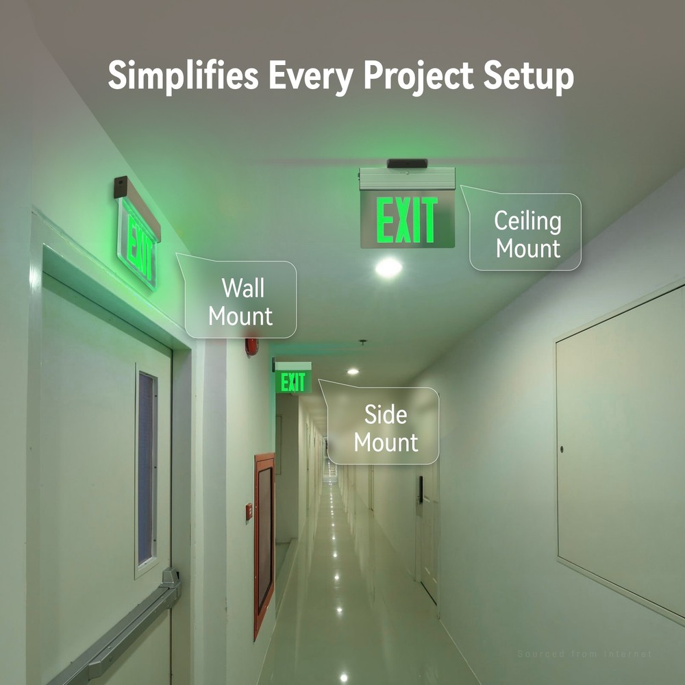 2 Pack LED Exit Sign, Aluminum Housing Acrylic Panel Emergency Light, Green