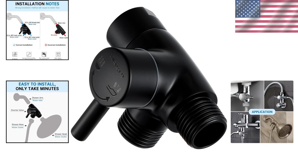 Matte Black Shower Arm Diverter - Solid Metal Construction