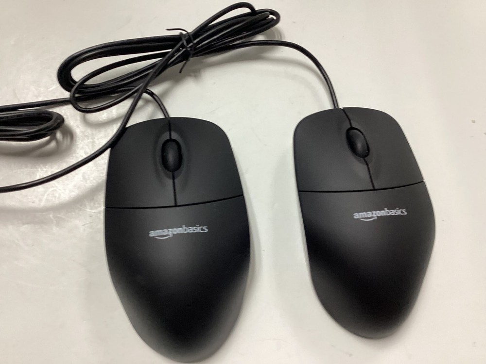 (2) Amazon Basics USB Wired Computer Mouse (Black)