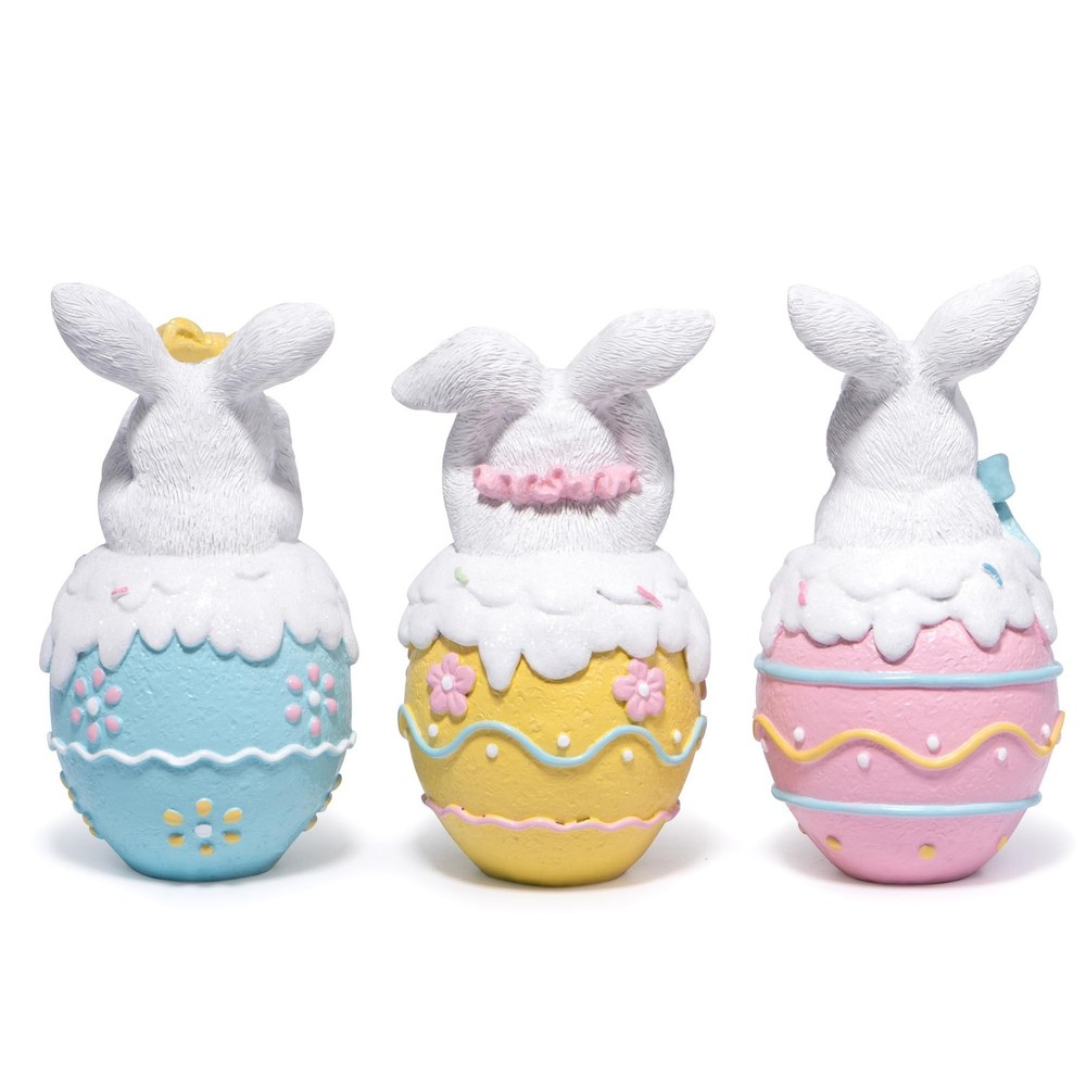 Hodao 3PCS Easter Day Bunny Decoration Set - White Rabbit Figurines - Easter ...