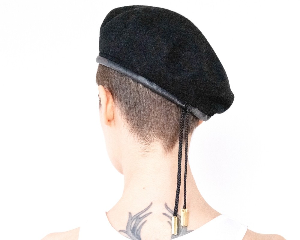 Black Wool Lined Adjustable Beret