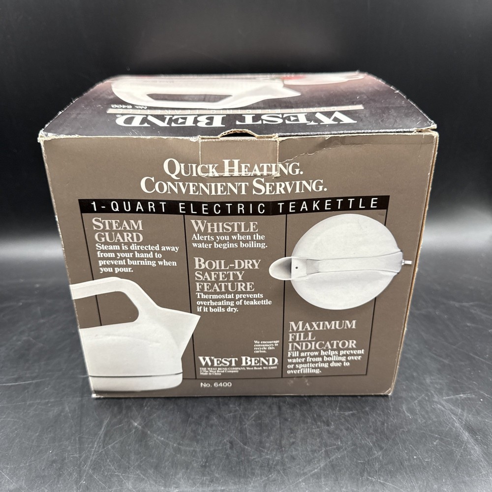 West Bend Model 6400 1 Quart Electric Tea Kettle Water Heater 1000W Quick Heat