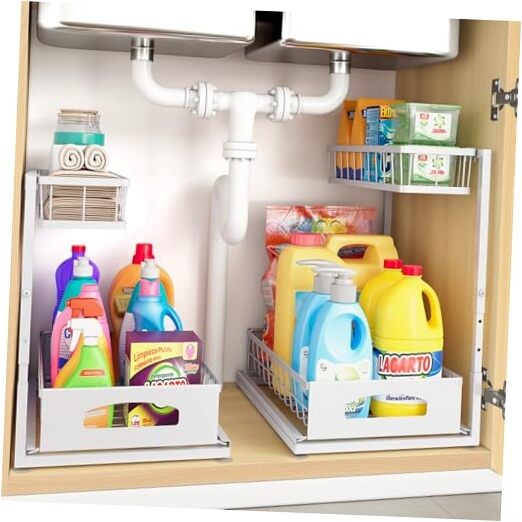 Under Sink Organizer Height Adjustable Cabinet Organizer with 2 Pack White