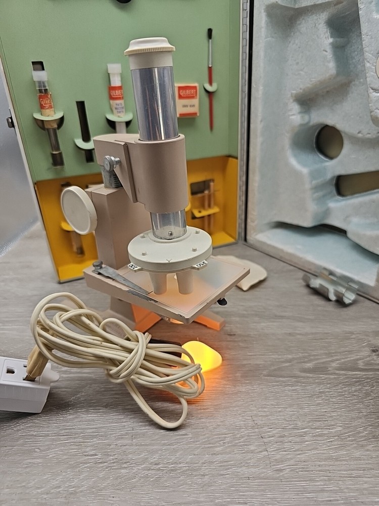 GILBERT Microscope & Lab Set in metal case incomplete