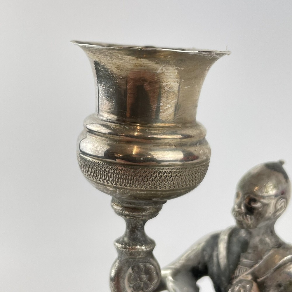 Antique Probably Spanish Solid “915” Silver Figural Chamberstick Figurehead 18cm