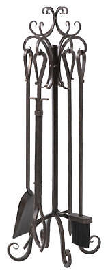 Panacea Products 15916 5-Piece Scroll-Top Fireplace Tool Set, Bronze - Quantity